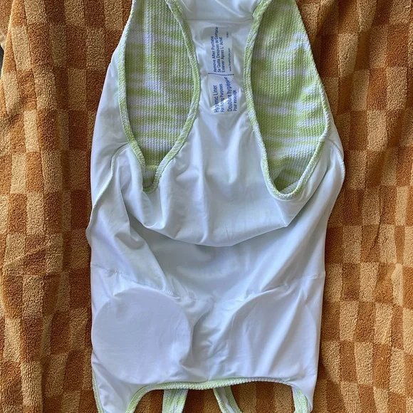 PINK Lime Green and White One-Piece Swimsuit - Picture 8 of 10